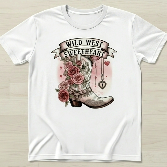 Wild West Sweetheart Graphic Tee – Western Cowgirl Boot Shirt with Roses & Heart - Picture 14 of 16